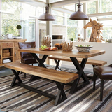 美式铁艺餐桌椅组合实木复古餐桌休闲咖啡厅长桌长凳loft餐饮家具