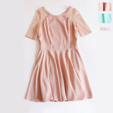 日本品牌原单女装蕾丝拼接品质短袖连衣裙