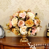 莱曼丝高档欧式复古仿真花套装 客厅玄关假花玫瑰摆件绢花艺设计