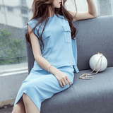 16韩国针织无袖小香风连衣裙修身针织半身裙中长款套装女夏两件套