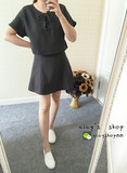 保真！韩国原单li*t16年夏气质显瘦圆领短袖假两件丝绵连衣裙女