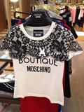 意大利代购 MOSCHINO BOUTIQUE 2016秋冬 蕾丝拼接字母短袖T恤