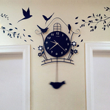现代装饰欧式田园静音摇摆挂钟小鸟钟表客厅卧室创意时钟个性挂表