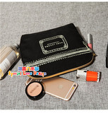 韩国新款黑色虚线化妆包女大容量便携旅行化妆品收纳包布艺洗漱包