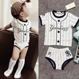 欧美大牌INS新款纯棉时尚休闲运动棒球个性男女童宝宝套装