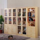 特价全实木松木书柜自由组合儿童书架原木书橱储物置物柜带玻璃门