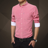 秋季男士长袖衬衫薄款大码商务休闲纯色衬衣韩版修身型青年免烫潮