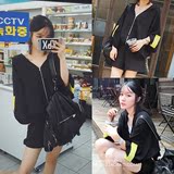春季新款时尚暗黑系长袖拉链连帽薄宽松外套开衫女装学生2015韩版
