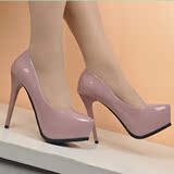 紫色尖头高跟鞋细跟 防水台包头浅口单鞋韩版 漆皮舒适简单13厘米