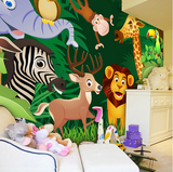 卡通墙纸客厅卧室床头背景墙壁纸 儿童房幼儿园大型壁画 动物森林