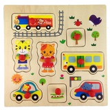 包邮日本外贸木制巧虎手抓板嵌板拼图儿童卡通拼板早教益智玩具