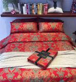 春夏款床上用品大红四件套全棉40支柔丝缎贡缎工艺床单式四季床品