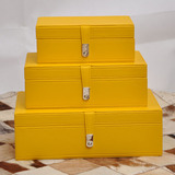 新中式后现代北欧黄色皮质首饰盒储物盒书柜玄关柜样板间软装摆件