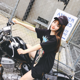 ISSDM 短袖T恤女夏季韩国韩范学生印花纯棉宽松中长款T恤连衣裙21