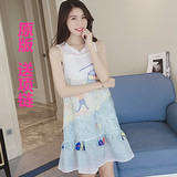 夏季女装新款韩版小清新两件套装涂鸦刺绣无袖连衣裙+吊带裙子潮