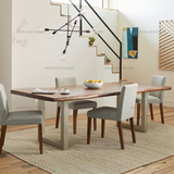 餐桌椅组合6人 美式铁艺餐桌椅餐台吃饭桌 简约现代实木餐桌餐椅