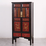 新古典雕花衣柜 实木描金仿古做旧书柜装饰古典家具 复古中式橱柜