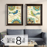 美式花卉小鸟装饰画田园乡村欧式客厅卧室两联有框画挂画墙画壁画