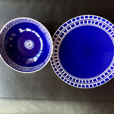 欧美出口外贸陶瓷餐具套装蓝色冰格创意碗盘套餐汤面碗菜盘面盘