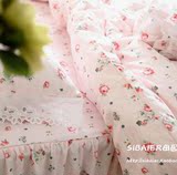 欧版新款**粉玫瑰镂空田园风格纯棉床上用品四件套