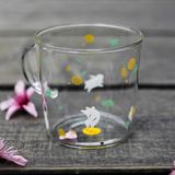 日式和风早餐樱花玻璃杯子 可爱创意牛奶耐热水杯ZAKKA透明带盖勺