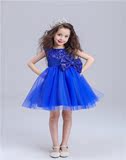 韩版女童礼服公主裙蓬蓬裙 儿童连衣裙蓝色亮片主持人钢琴演出服