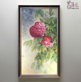 花卉油画现代中式装饰画竖版手绘欧式客厅玄关过道带框画花开富贵