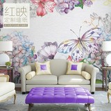 创意电视背景美式田园复古花卉酒店床头壁纸卧室客厅定制壁画墙布