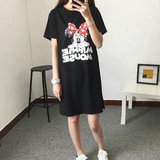 韩国东大门夏季新款米奇字母宽松款中长款一件式短袖T恤裙连衣裙
