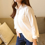 韩版夏季棉麻休闲显瘦中长款白衬衫女长袖打底衫宽松上衣潮包邮