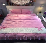 秋冬季短毛水晶绒加厚保暖四件套全棉床上用品床单式被套纯色粉色