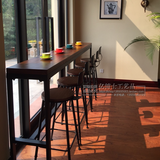 美式铁艺实木靠墙吧台桌椅高脚桌椅家用小吧台茶餐厅咖啡酒吧桌椅