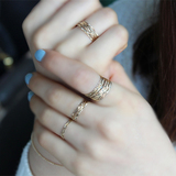 韩国正品14K纯金戒指 多层指环黄金条纹横纹雕刻纹细款 尾戒指环