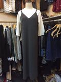 2016春装新款韩版针织吊带长裙套装百搭t恤衫开叉连衣裙两件套 女