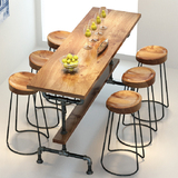 美式loft吧台桌椅创意水管酒吧桌实木复古工业风格高脚凳家用吧台