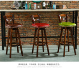 铁艺吧台椅升降椅实木靠背旋转欧式美式复古星巴克高脚凳酒吧椅子