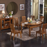 人气榆木餐桌餐椅六人位纯实木餐桌椅拉伸餐桌折叠式餐桌厨房