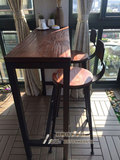美式铁艺实木吧台桌椅家用咖啡厅酒吧椅复古长条靠墙吧台高脚桌椅