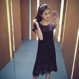 小谷粒夏装新款2016韩版显瘦 长T+蕾丝吊带连衣裙两件套D596