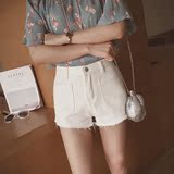 夏季新款2016韩版白色牛仔短裤女装百搭修身显瘦毛边休闲热裤子