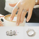 s925纯银戒指女日韩国时尚简约防过敏复古做旧皇冠生日潮食指指环