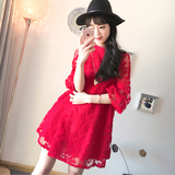 孕妇春装2016新款韩版春季上衣韩国时尚春夏装红色宽松长袖连衣裙