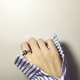 韩国热销新品 简约纯银黑玛瑙方钻戒指经典不规则戒指开口指环