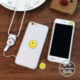 韩国笑脸镜苹果6S手机壳挂绳iPhone6/6plus钢化彩膜保护套防摔壳