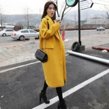 韩国2015秋冬新款黄色韩版茧型羊毛呢外套中长款加厚羊绒大衣女潮