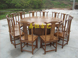 中式榆木仿古家具实木大圆桌餐桌雕花 酒店餐桌椅1.6 1.8 2米