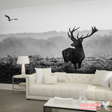 欧式简约现代大型壁画  客厅卧室电视背景墙纸  黑白麋鹿个性壁纸
