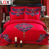 中国风结婚礼四件套床上用品新婚庆大红色被套刺绣全棉1.8m米床单