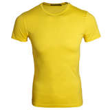 夏季丝光棉短袖T恤男紧身半袖 黄色纯色打底衫青少年健身运动衣服