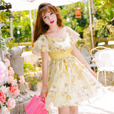 公主家2016夏季新款韩版减龄甜美淑女印花显瘦雪纺连衣裙仙女裙